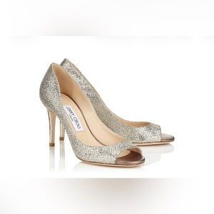 Jimmy Choo Evelyn Champagne Peep-Toe Heels - Size 41